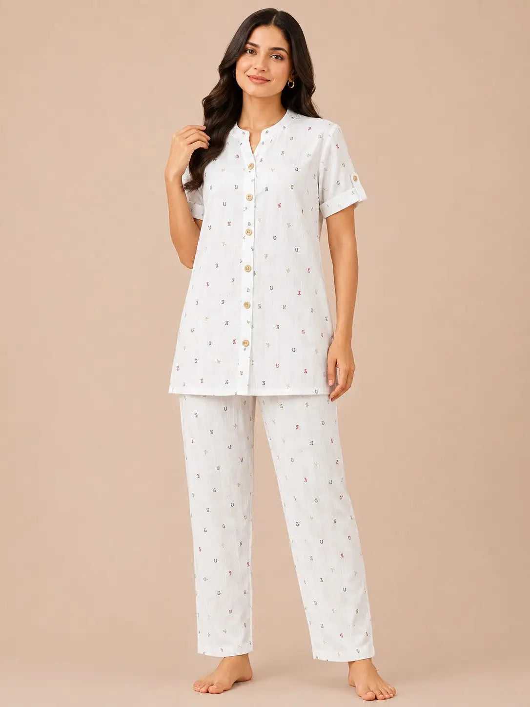 Girls  White Mini Print Cotton  Set  kurthi & Pant