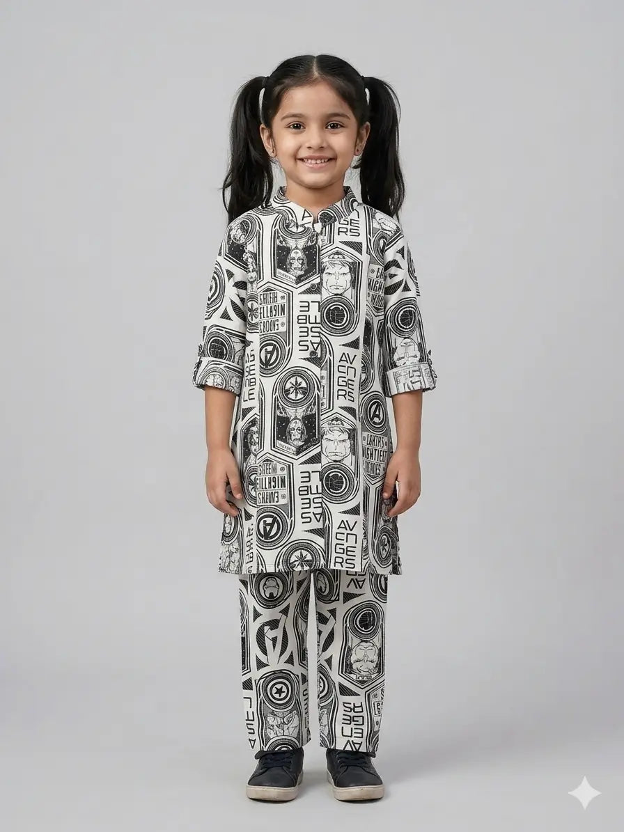 Kids Avengers Theme Printed  Set  kurthi & Pant