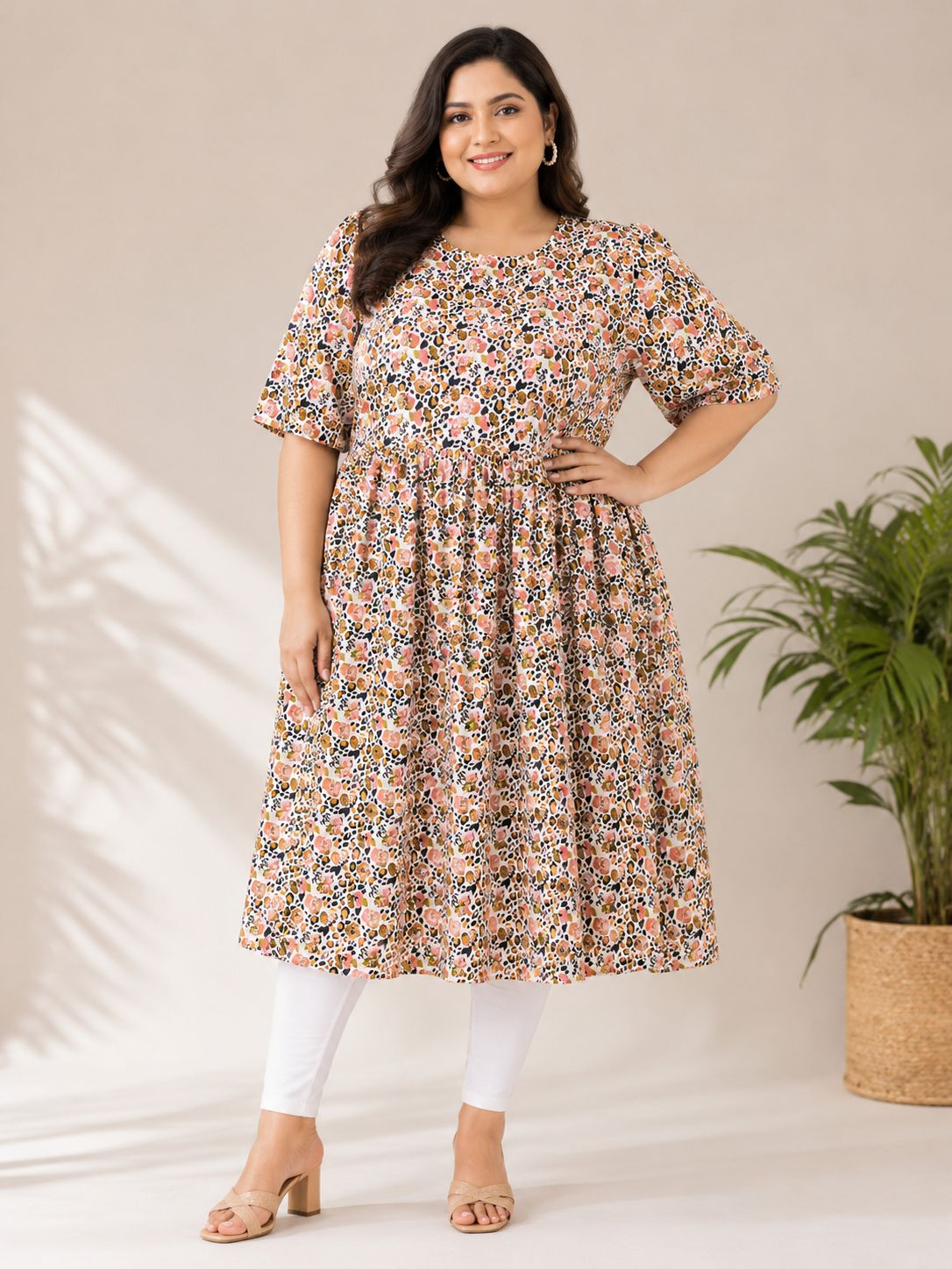 Women's Floral & Animal Print Fit-and-Flare Midi Dress