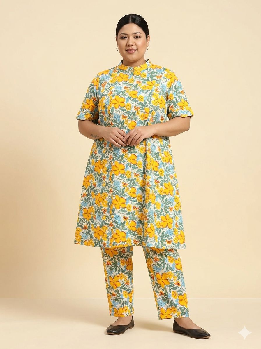 Women's Olive Green Floral Bandhani Print Kurti & Pant 2-Piece Co-Ord Set