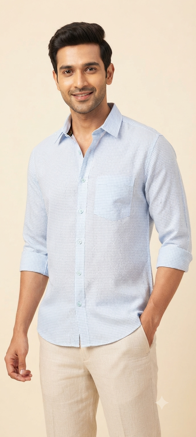Teen Colours Men's Cream Plain Gija Cotton Casual Shirt Full Sleeve Regular Fit