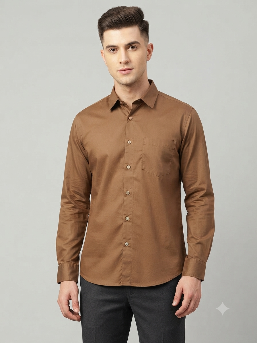Teen Colours Men's Light Brown plain Gija Cotton Casual Shirt Full Sleeve Regular Fit