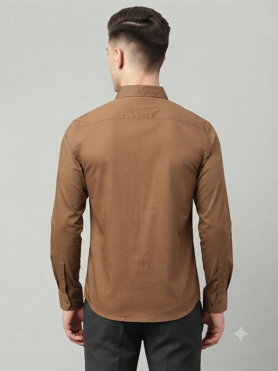 Teen Colours Men's Light Brown plain Gija Cotton Casual Shirt Full Sleeve Regular Fit