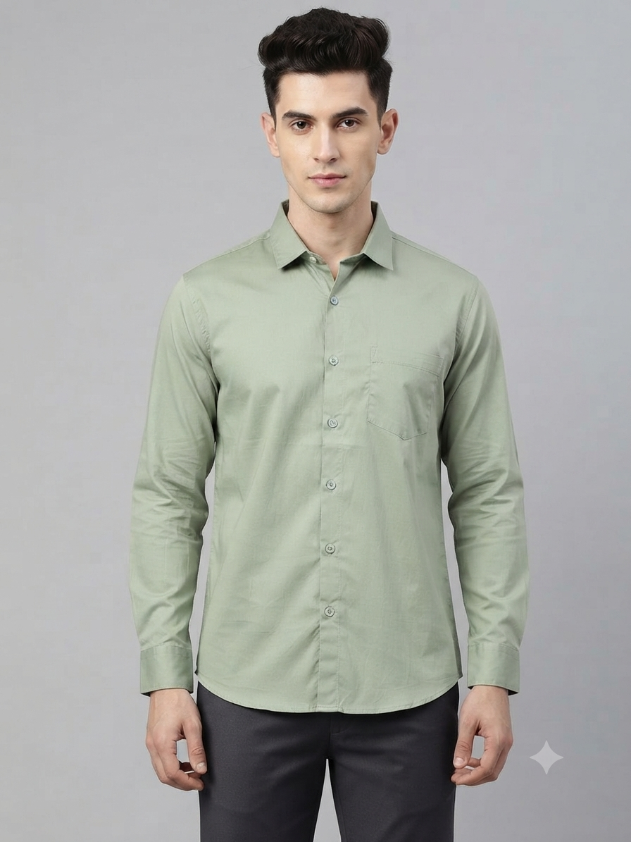 Teen Colours Men's Olive green plain Gija Cotton Casual Shirt Full Sleeve Regular Fit