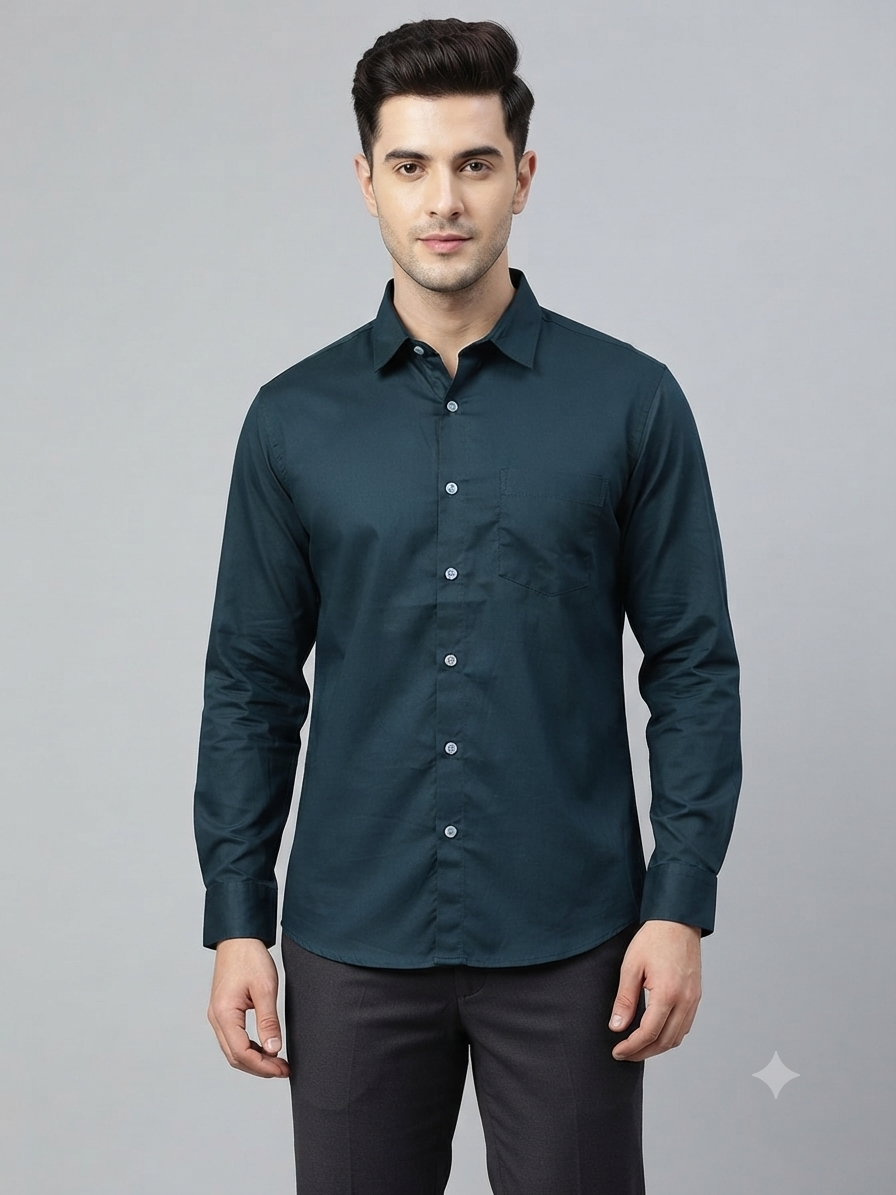 Teen Colours Men's Dark Blue Printed Gija Cotton Casual Shirt Full Sleeve Regular Fit