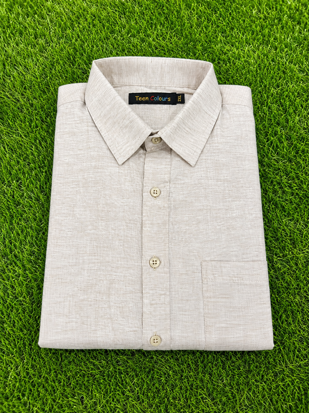 Teen Colours Men's Light Beige Printed Gija Cotton Casual Shirt Full Sleeve Regular Fit