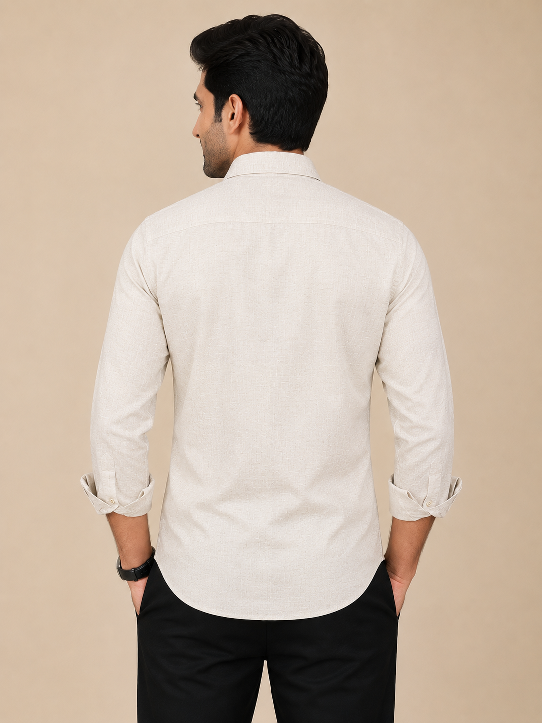 Teen Colours Men's Light Beige Printed Gija Cotton Casual Shirt Full Sleeve Regular Fit
