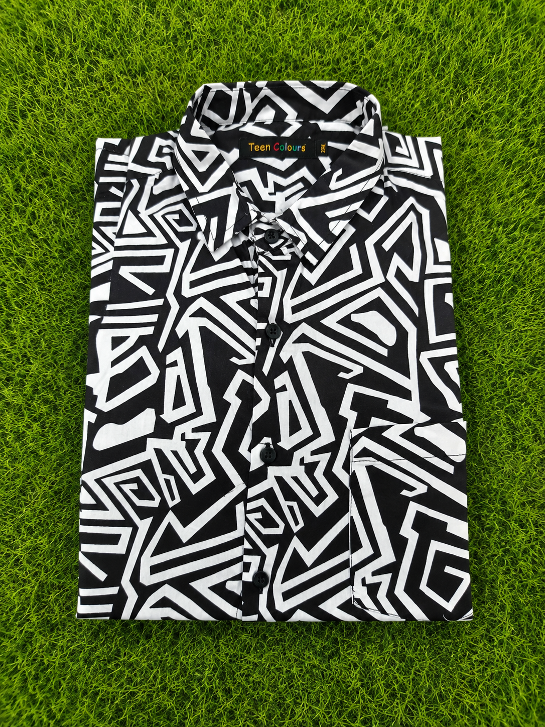 black & white Teen Colours Men's Black and White Geometric Printed Cotton Casual Shirt Full Sleeve Regular Fit