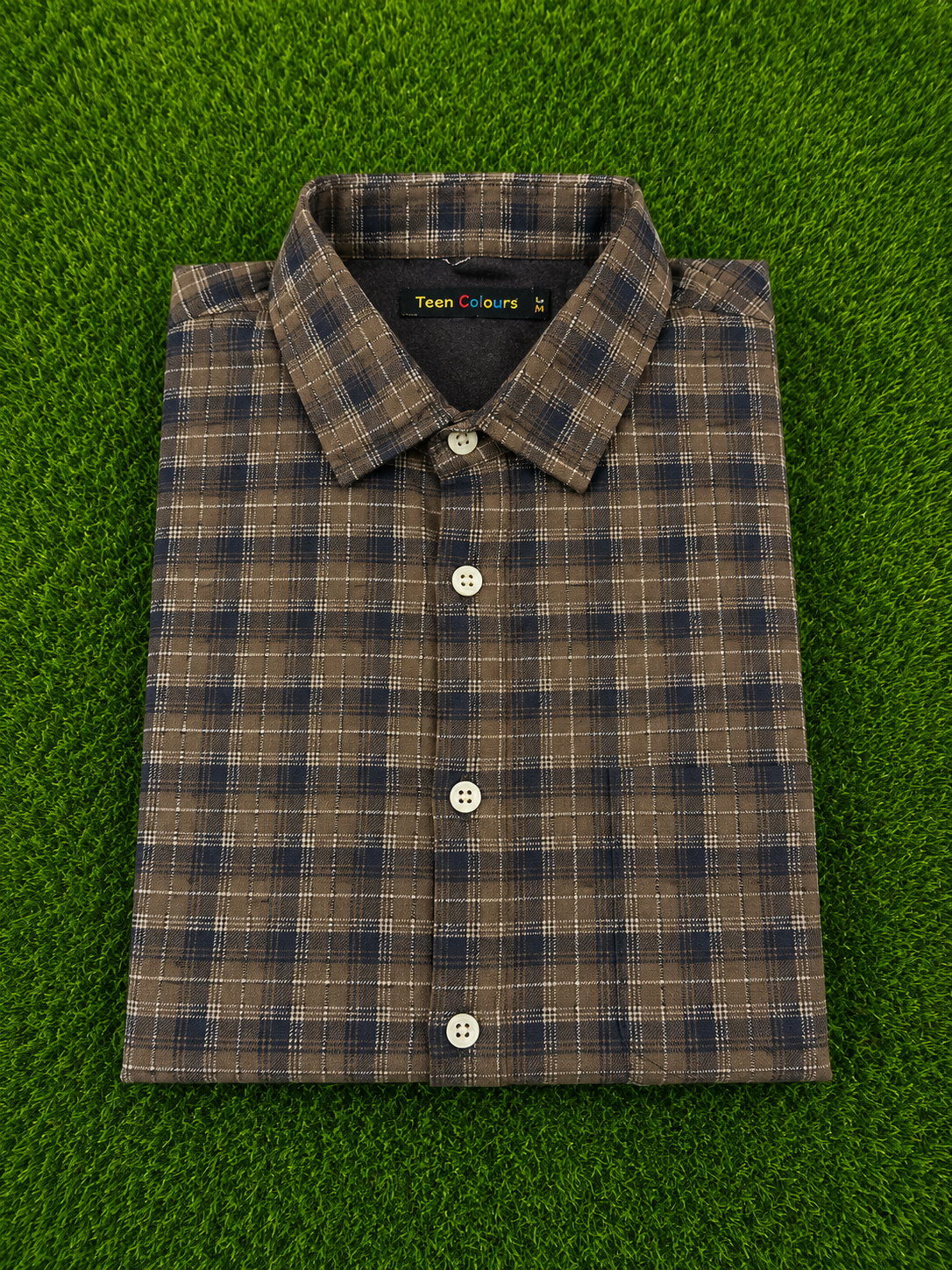 Teen Colours Men's Brown and Cream Checked Pattern Cotton Casual Shirt Full Sleeve Regular Fit