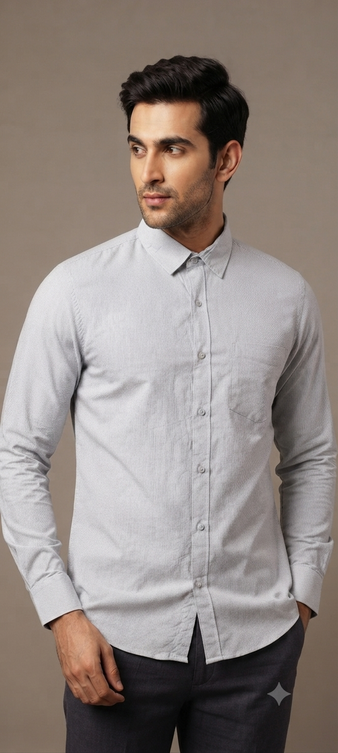 Teen Colours Men's Light Grey Plain Cotton Casual Shirt Full Sleeve Regular Fit