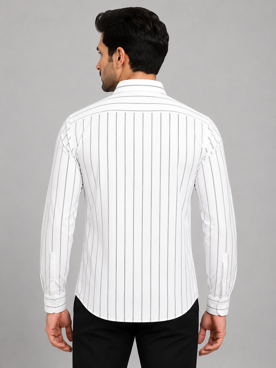 Teen Colours Men's Black Striped Cotton Casual Shirt with White Background Full Sleeve Regular Fit