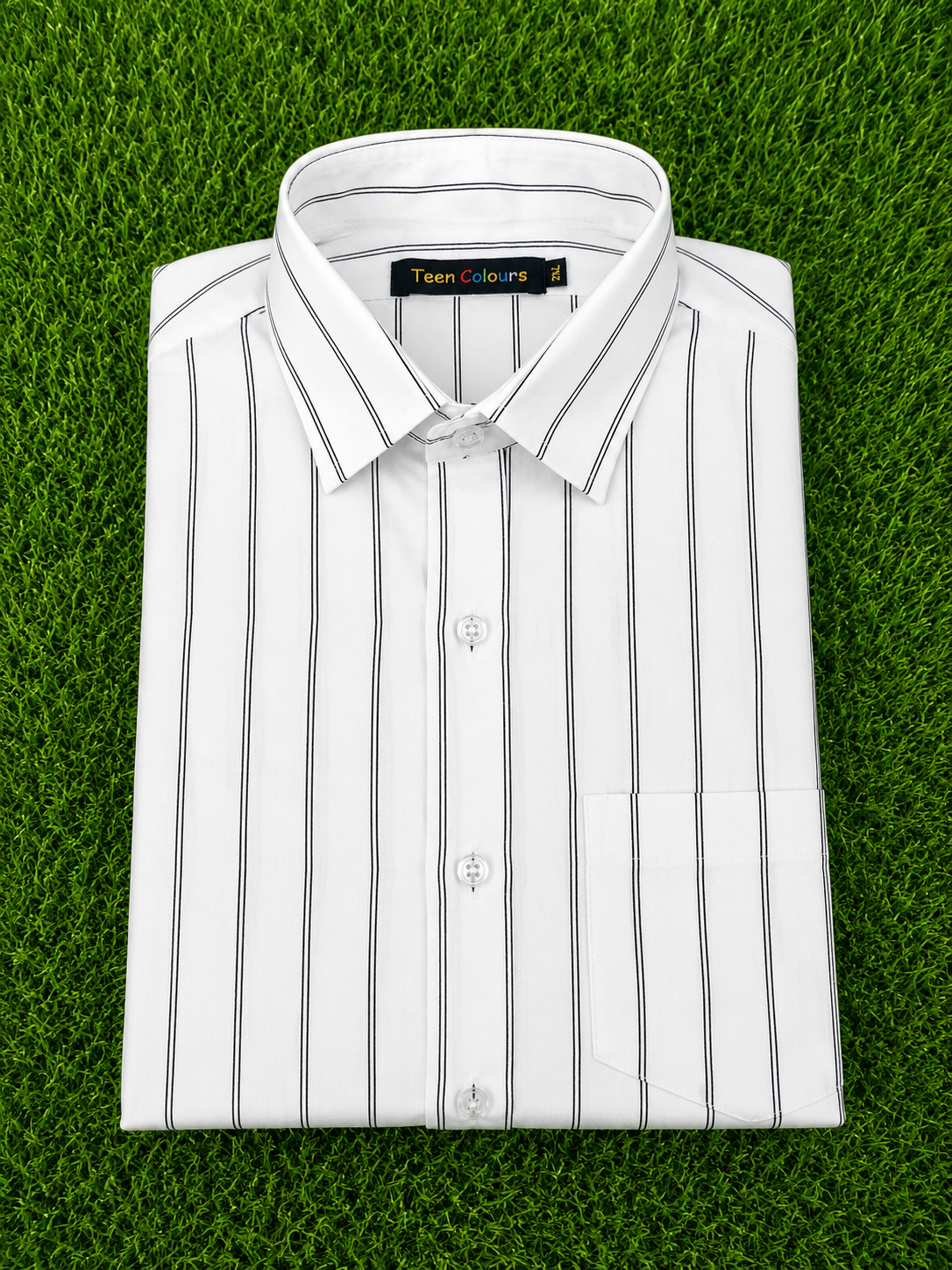 Teen Colours Men's Black Striped Cotton Casual Shirt with White Background Full Sleeve Regular Fit