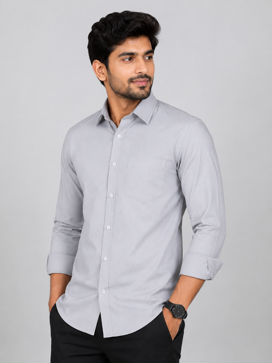 Teen Colours Men's Light Blue Plain Gija Cotton Casual Shirt Full Sleeve