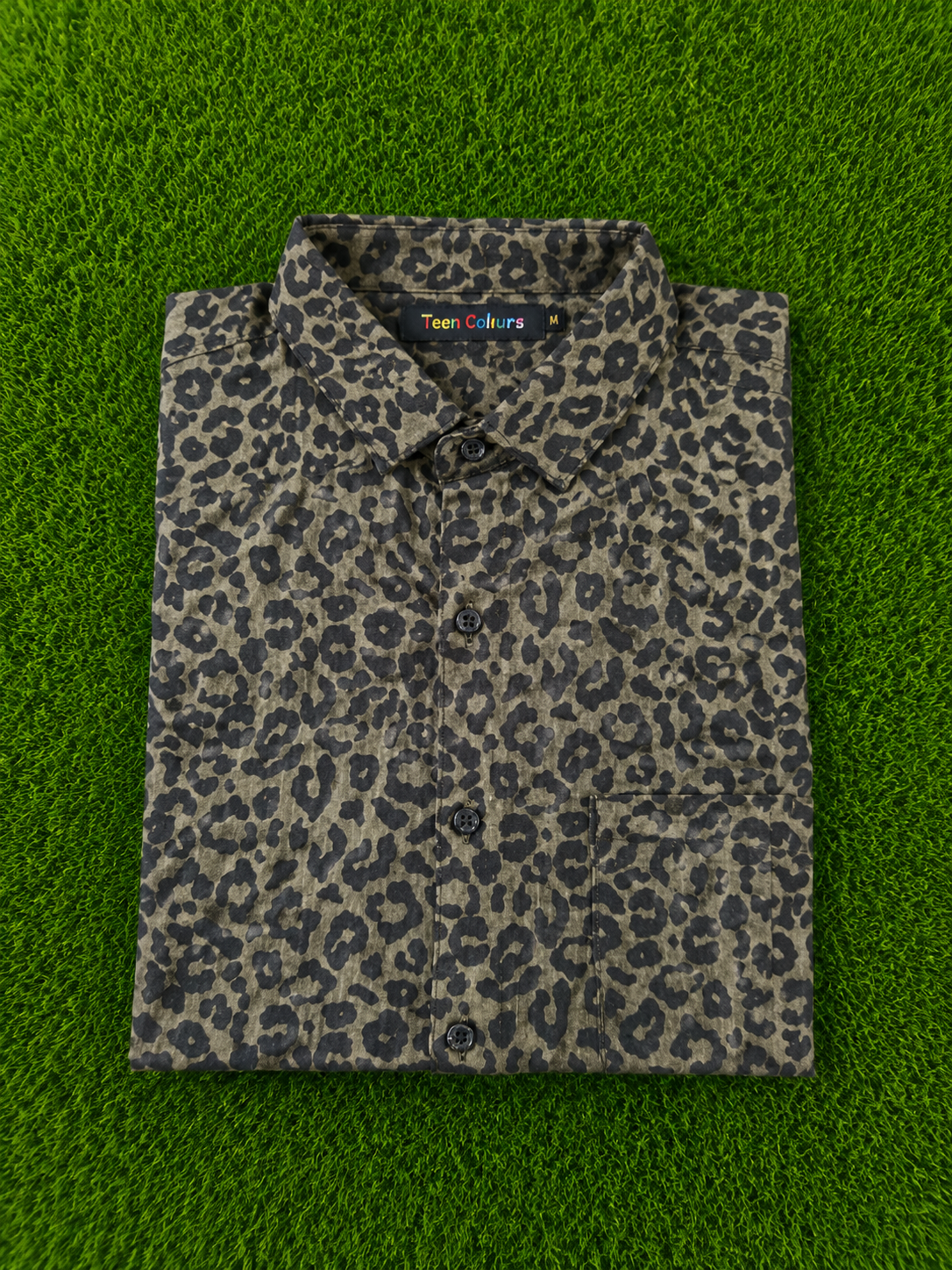Teen Colours Men's Olive Green Leopard Print Rayon Casual Shirt Full Sleeve Regular Fit