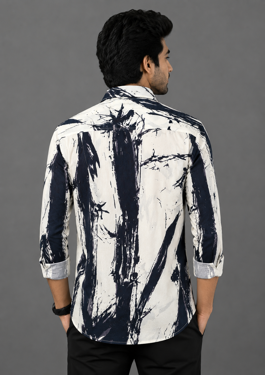 Teen Colours Men's Black and Cream Printed Rayon Casual Shirt Full Sleeve Regular Fit