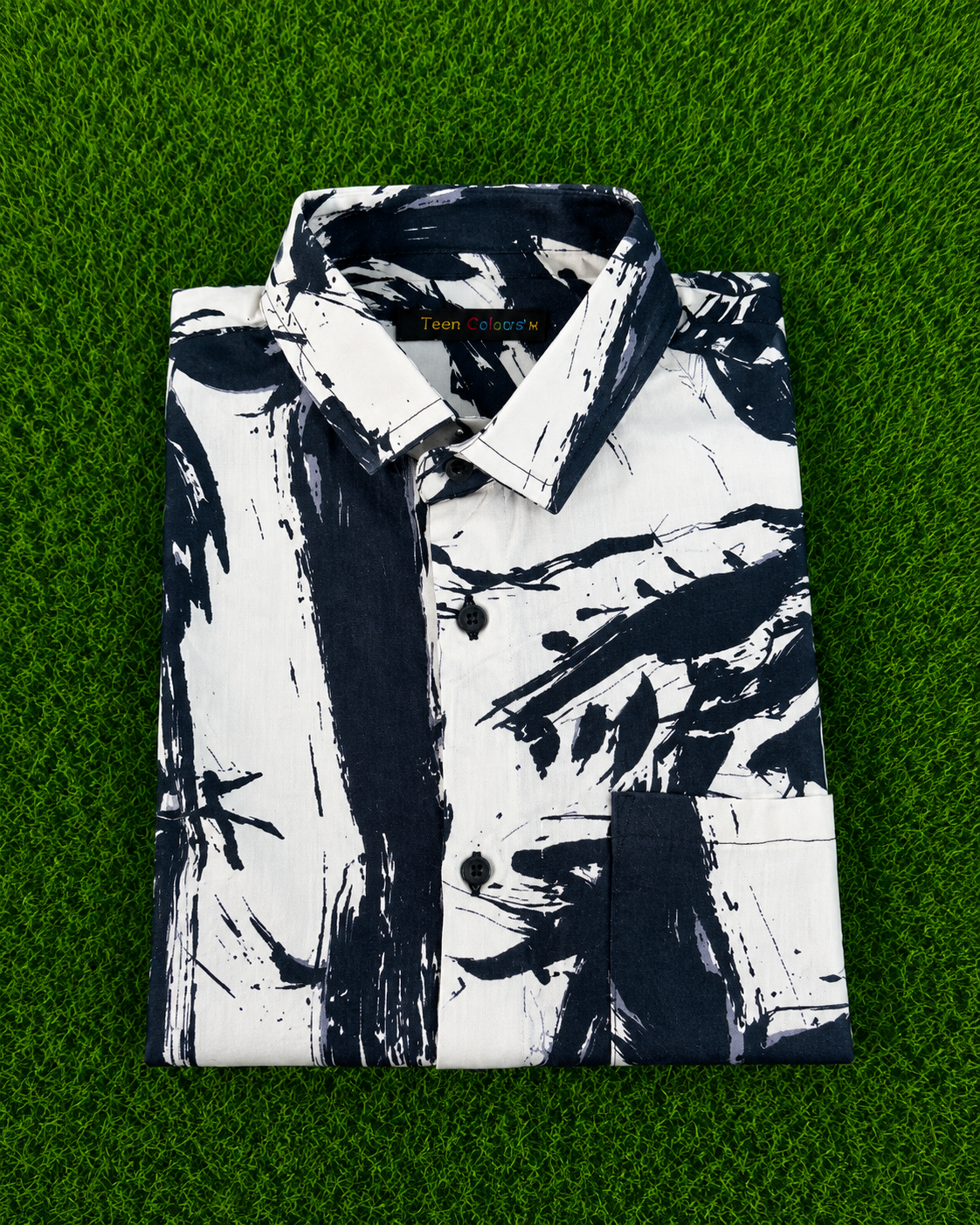 Teen Colours Men's Black and Cream Printed Rayon Casual Shirt Full Sleeve Regular Fit
