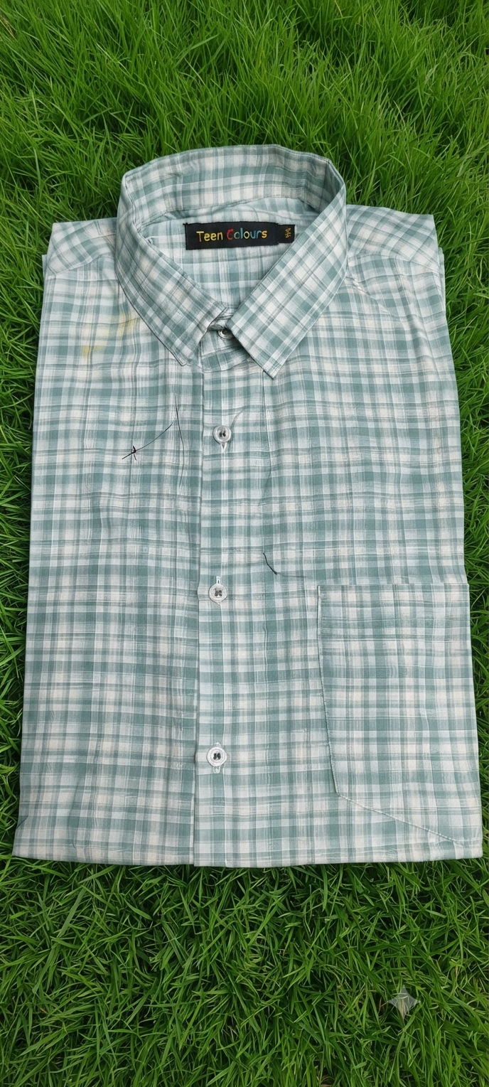 Teen Colours Men's Green and White Checkered Cotton Casual Shirt Full Sleeve Regular Fit