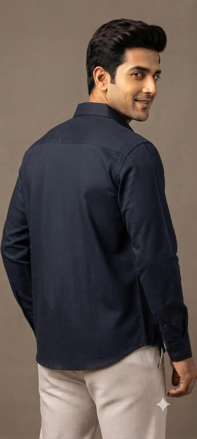 Teen Colours Men's Navy Blue Plain Gija Cotton Casual Shirt Full Sleeve