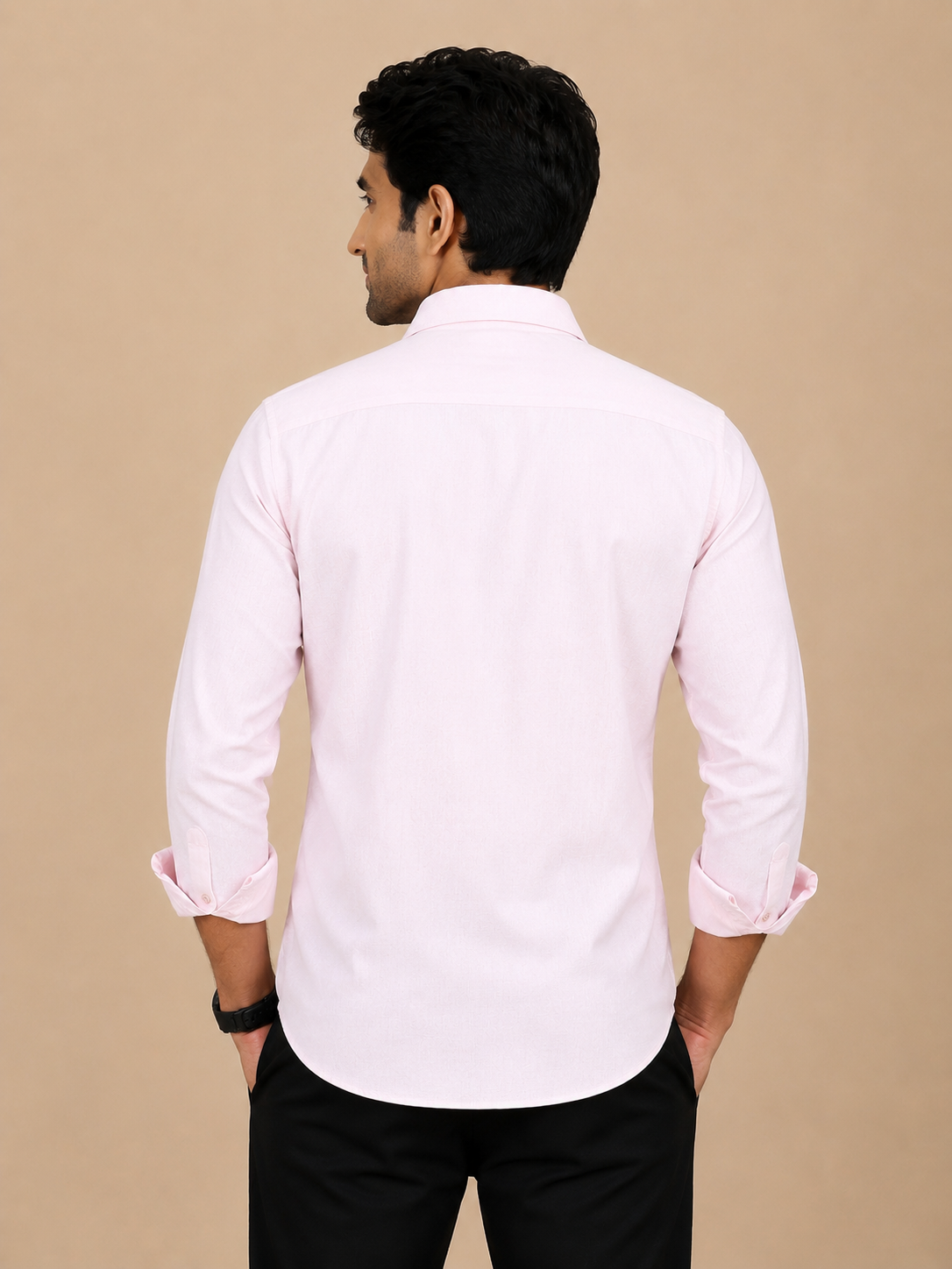 Teen Colours Men's Light Pink Small Check Printed Gija Cotton Casual Shirt Full Sleeve Regular Fit