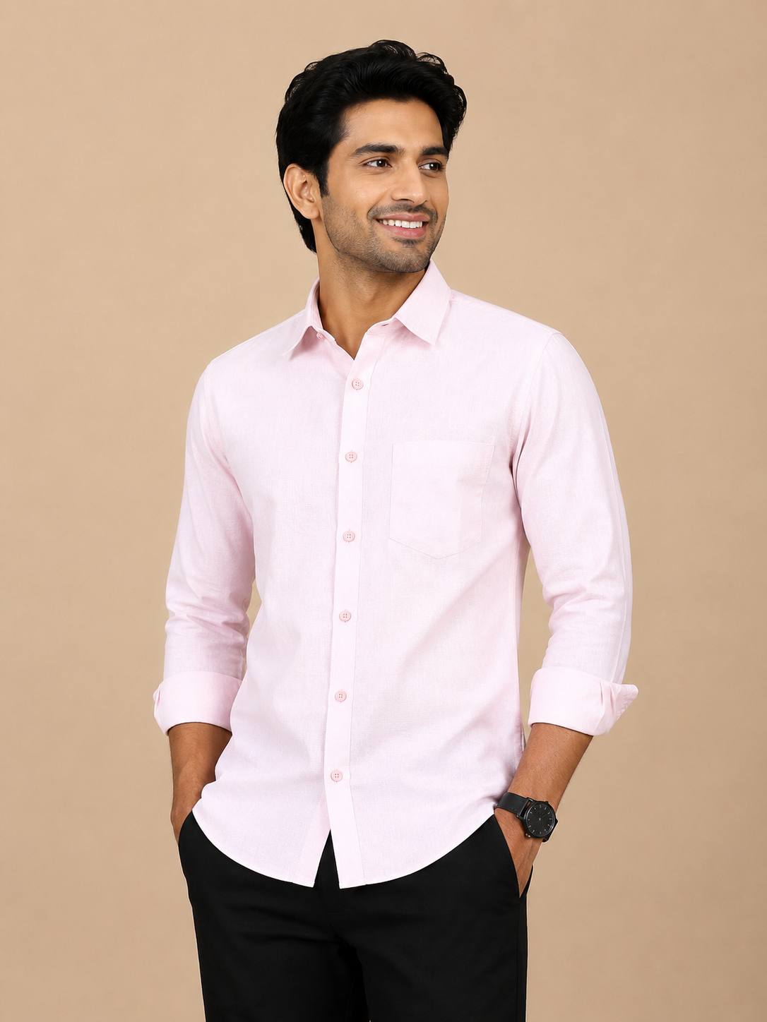 Teen Colours Men's Light Pink Small Check Printed Gija Cotton Casual Shirt Full Sleeve Regular Fit