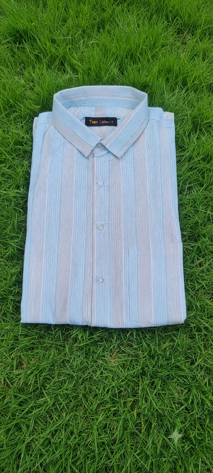 Teen Colours Men's Light Blue Striped Cotton Casual Shirt Full Sleeve Regular Fit