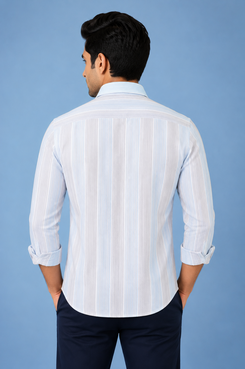 Teen Colours Men's Light Blue Striped Cotton Casual Shirt Full Sleeve Regular Fit
