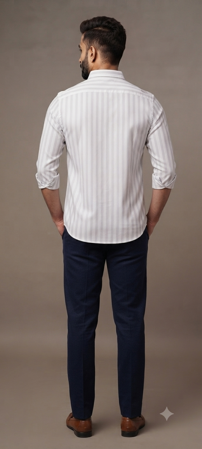 Teen Colours Mens Grey and White Striped Cotton Casual Shirt Full Sleeve Regular Fit