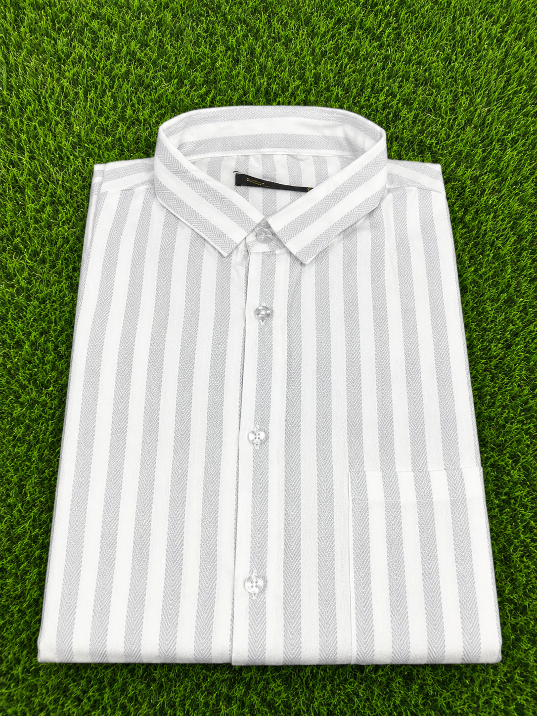Teen Colours Mens Grey and White Striped Cotton Casual Shirt Full Sleeve Regular Fit