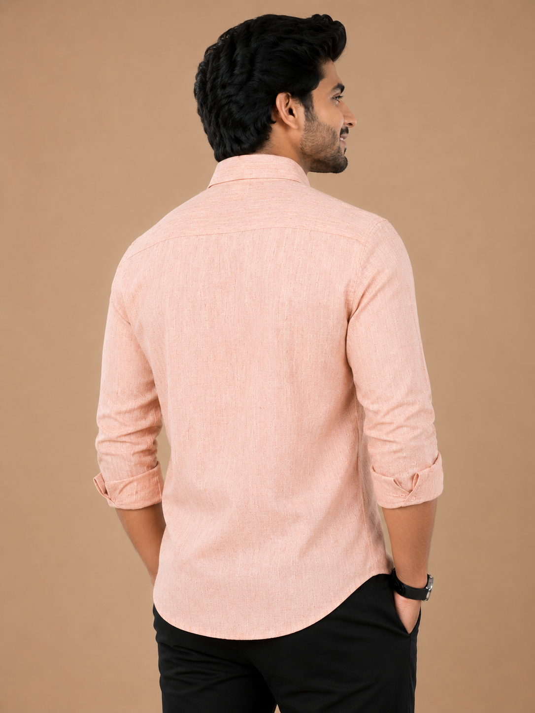 Teen Colours Men's Light Peach plain Cotton Casual Shirt Full Sleeve Regular Fit