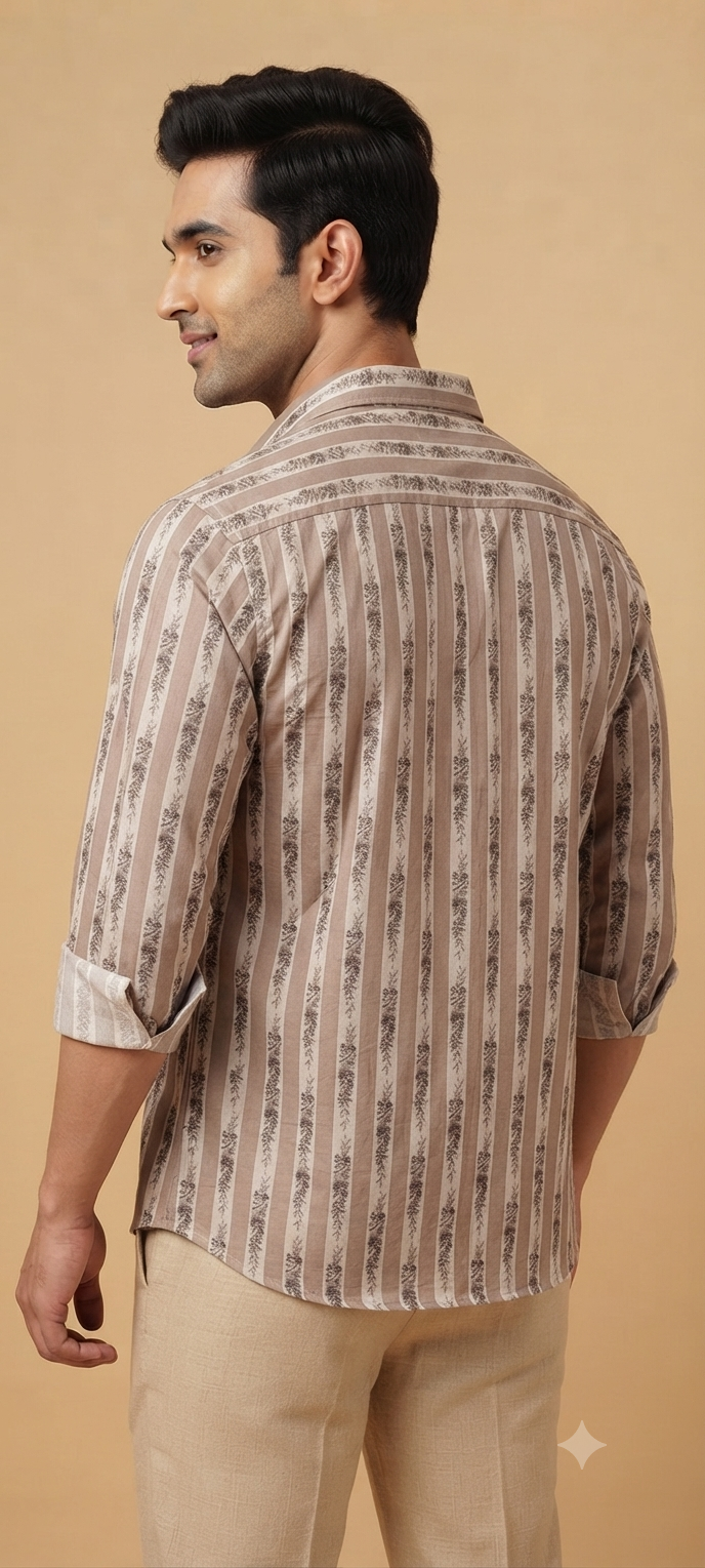 Teen Colours Men's Brown Beige Printed Gija Cotton Casual Shirt Full Sleeve Regular Fit