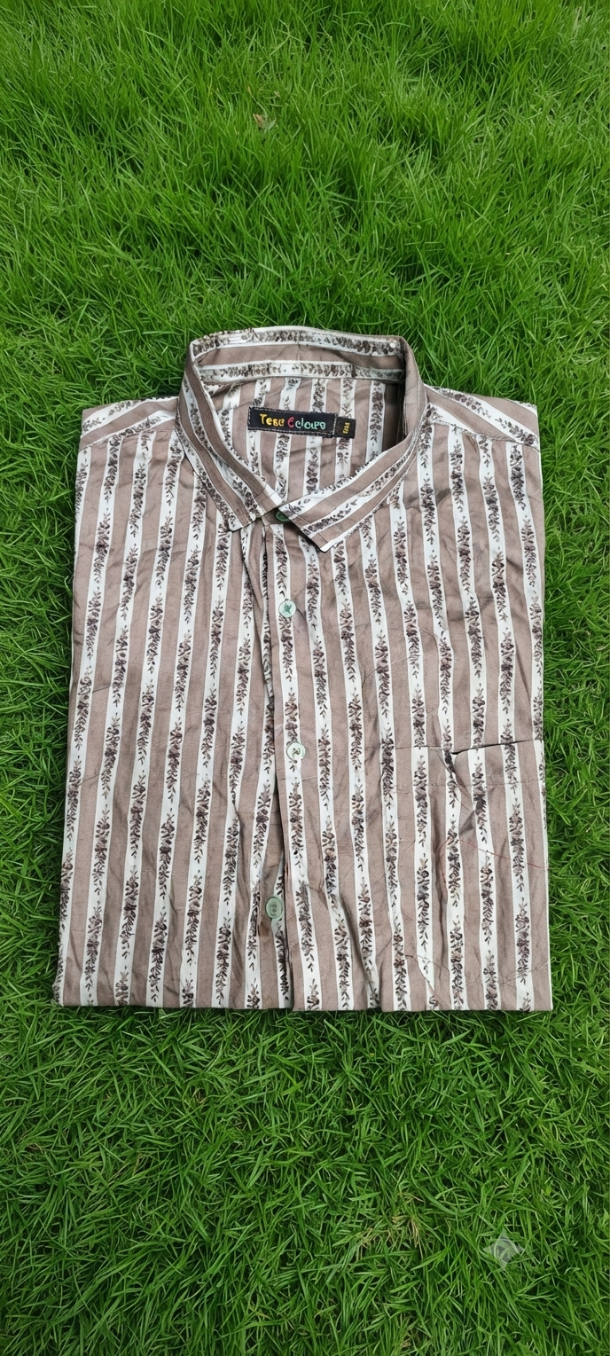 Teen Colours Men's Brown Beige Printed Gija Cotton Casual Shirt Full Sleeve Regular Fit