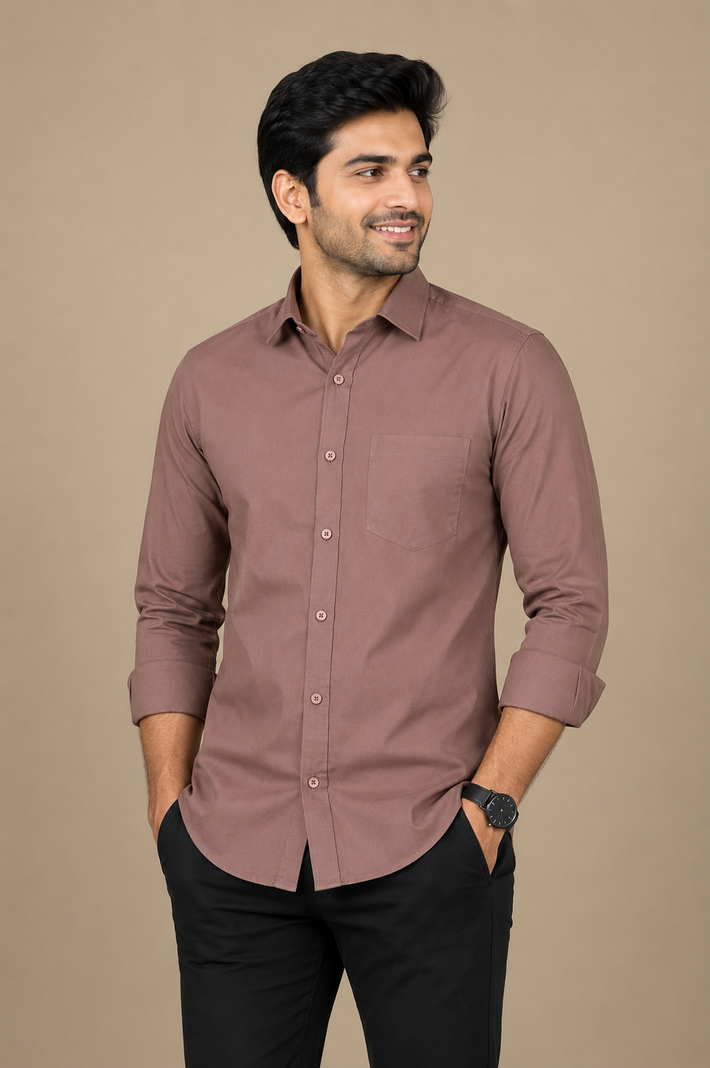 Teen Colours Men's Brown Plain Gija Cotton Casual Shirt Full Sleeve Regular Fit