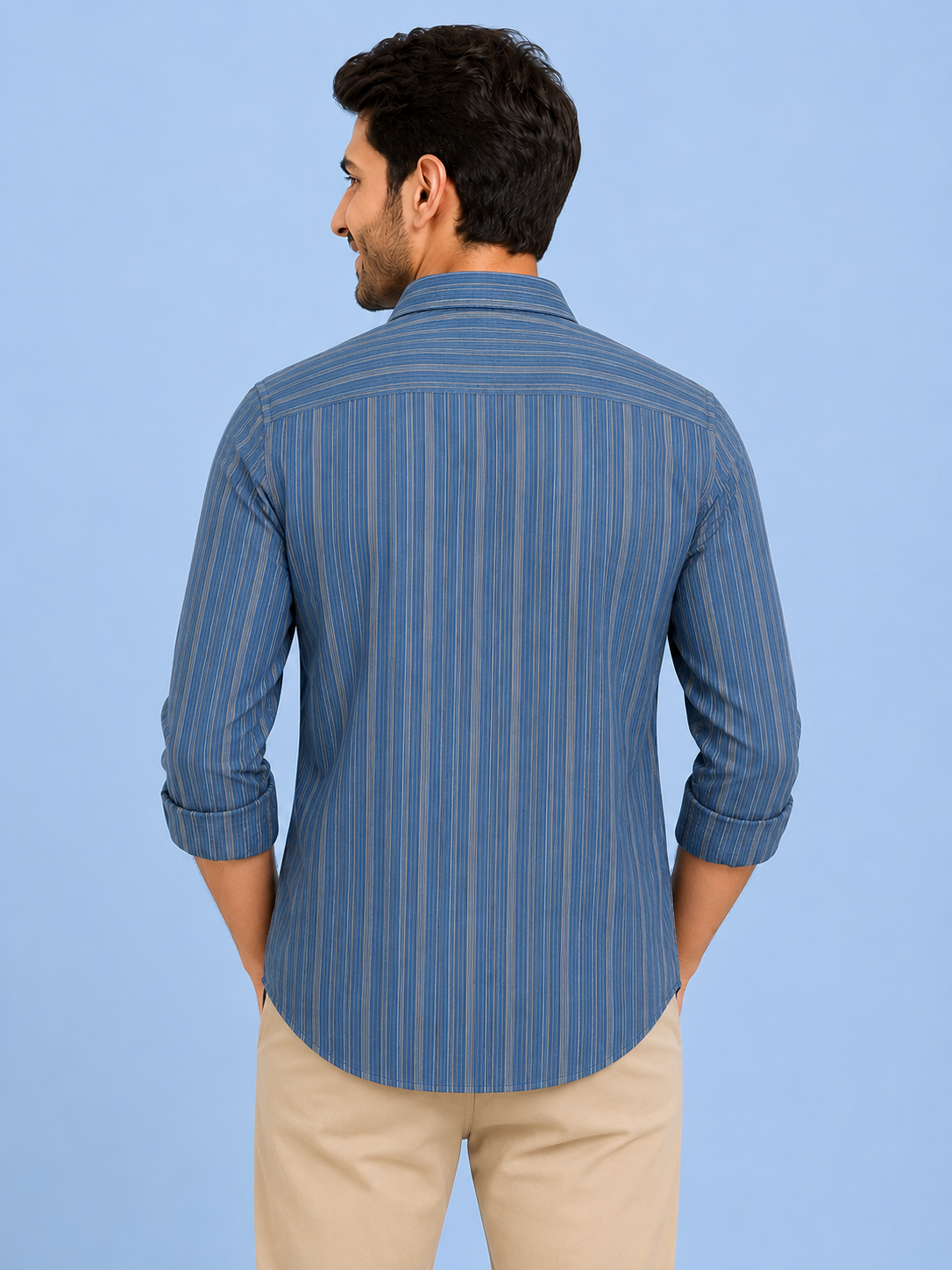 Teen Colours Men's Cream Vertical Striped Cotton Casual Shirt Full Sleeve Regular Fit
