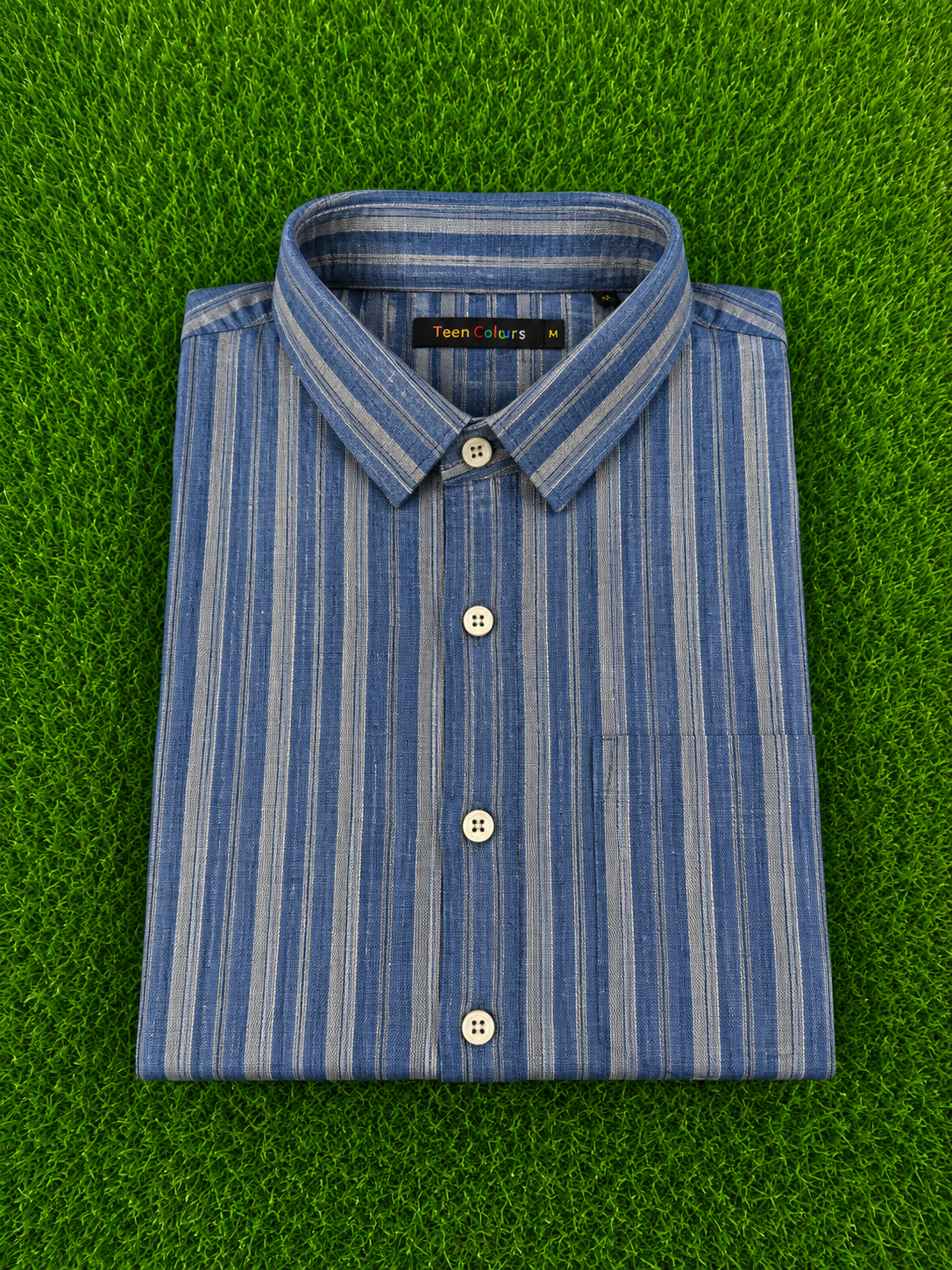 Teen Colours Men's Cream Vertical Striped Cotton Casual Shirt Full Sleeve Regular Fit