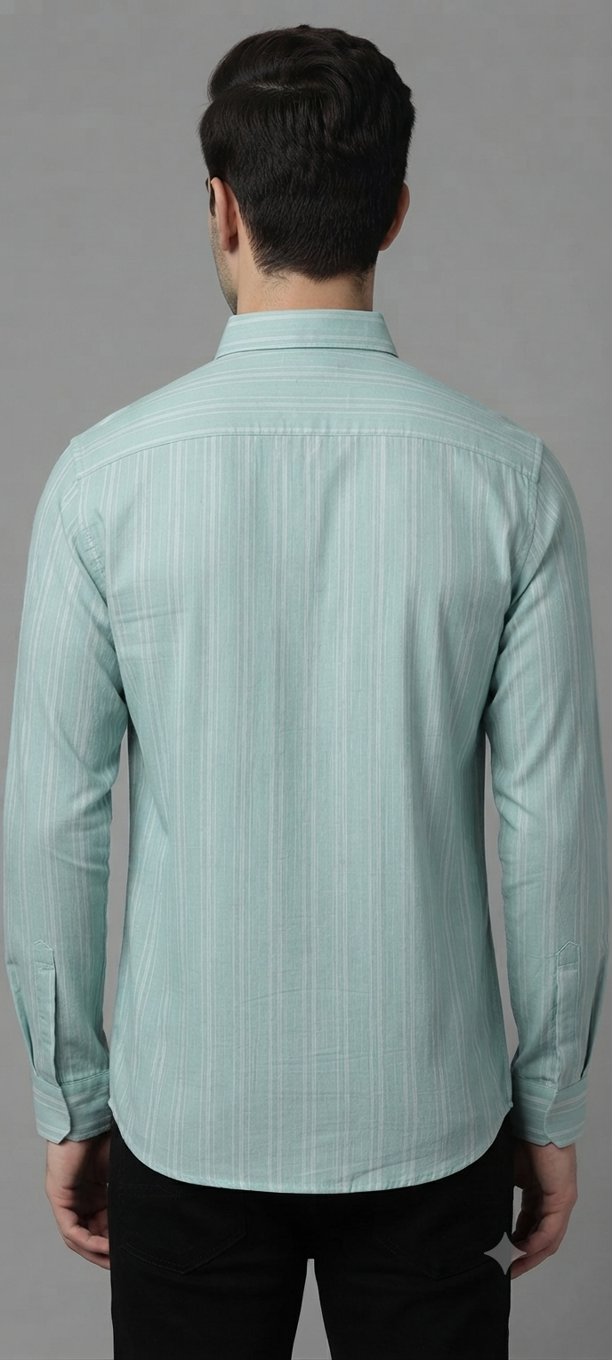 Teen Colours Men's Light green White Vertical Striped Cotton Casual Shirt Full Sleeve Regular Fit