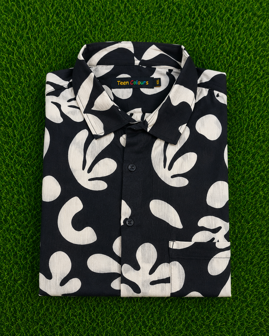 Teen Colours Men's Black and Cream Abstract Printed Cotton Casual Shirt Full Sleeve Regular Fit