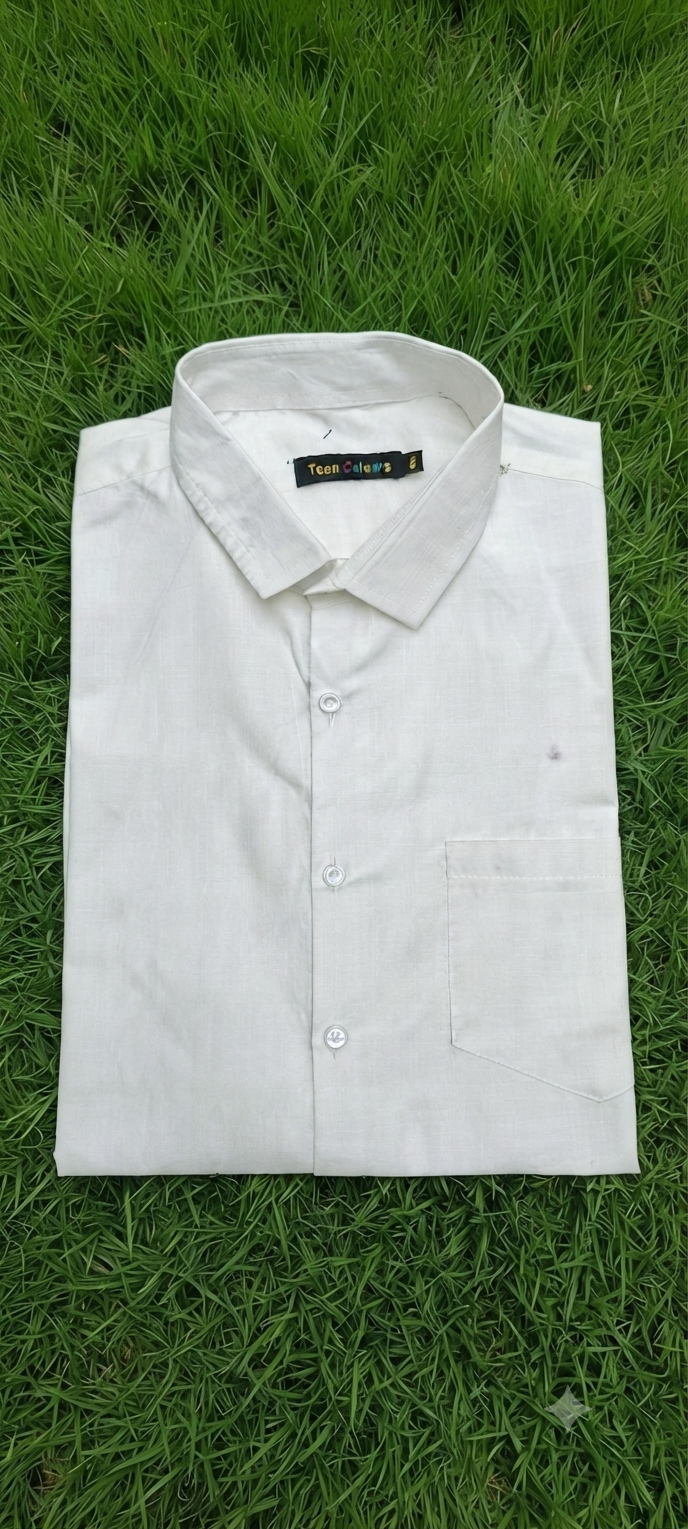Teen Colours Men's White Plain Jacquard Gija Cotton Casual Shirt Full Sleeve Regular Fit