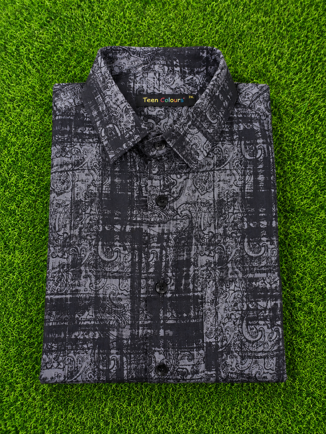 Teen Colours Men's Black and Grey Printed Cotton Casual Shirt Full Sleeve Regular Fit