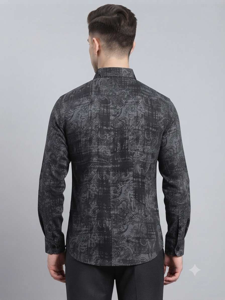 Teen Colours Men's Black and Grey Printed Cotton Casual Shirt Full Sleeve Regular Fit
