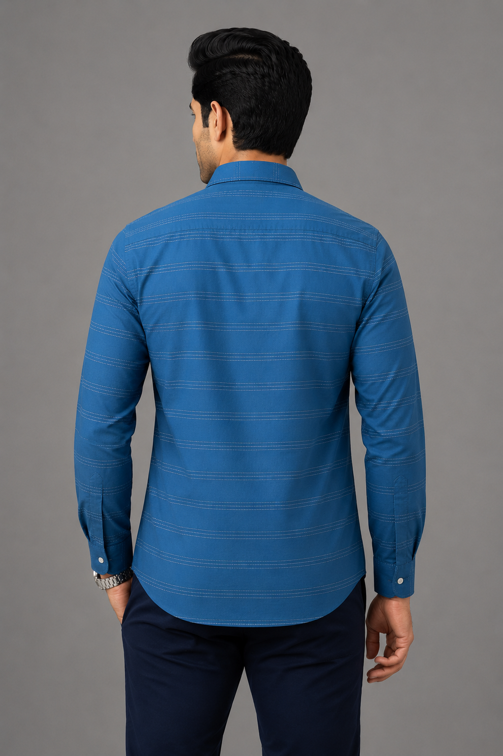 Teen Colours Men's Navy Blue and White Striped Cotton Casual Shirt Full Sleeve Regular Fit