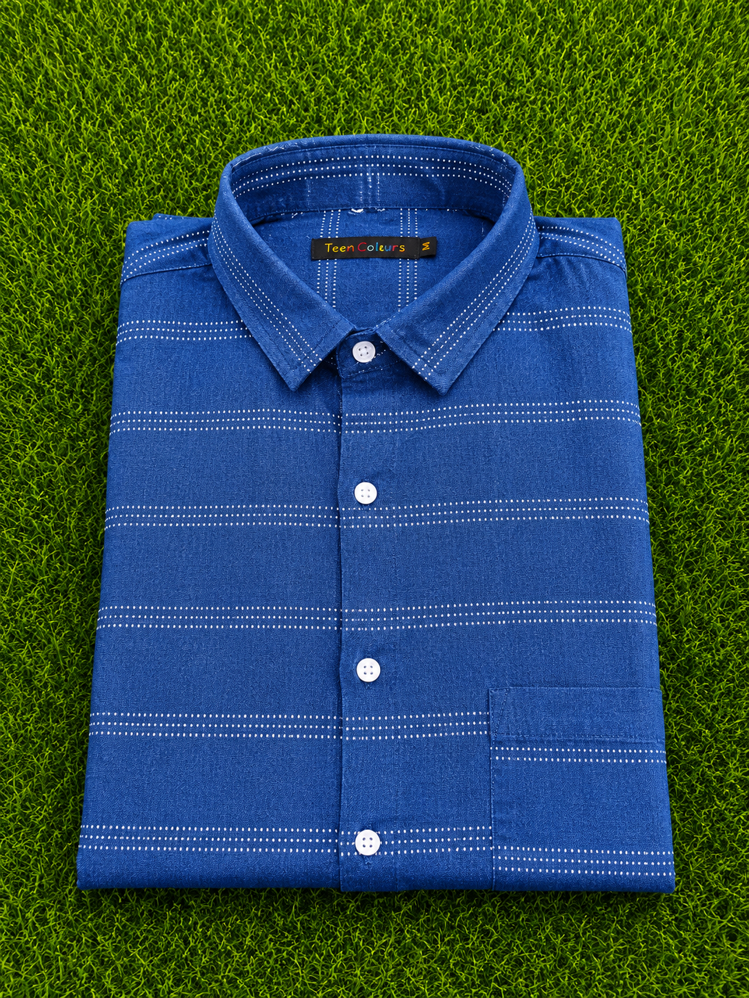 Teen Colours Men's Navy Blue and White Striped Cotton Casual Shirt Full Sleeve Regular Fit