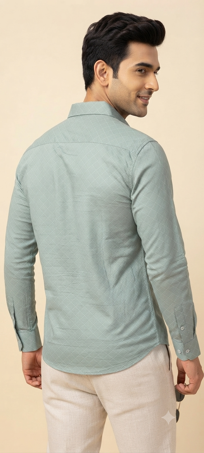 Teen Colours Men's Light Green Printed Gija Cotton Casual Shirt Full Sleeve Regular Fit