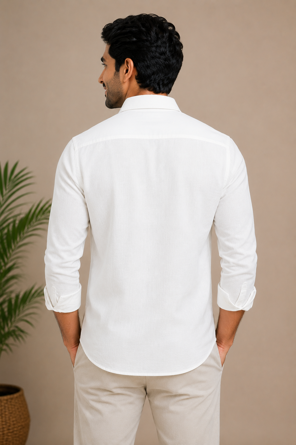 Teen Colours Men's White Plain Cotton Casual Shirt Full Sleeve