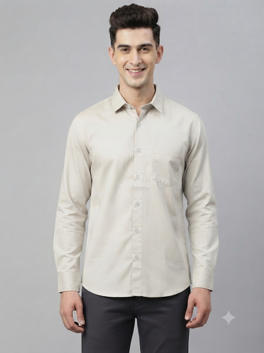 Teen Colours Men's Light Grey Printed Gija Cotton Casual Shirt Full Sleeve Regular Fit