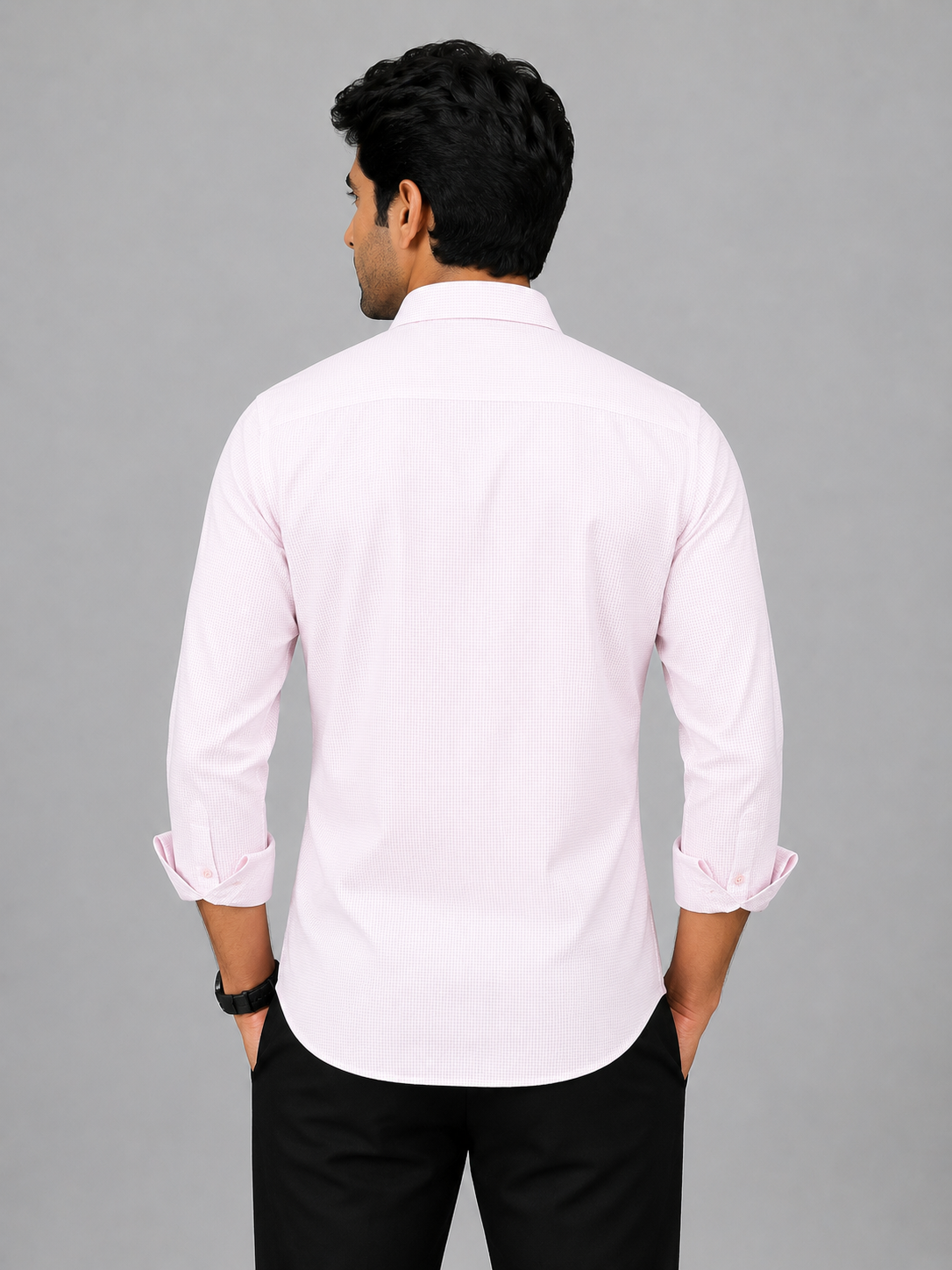 Teen Colours Men's Light Pink Small Checked Gija Cotton Casual Shirt Full Sleeve Regular Fit