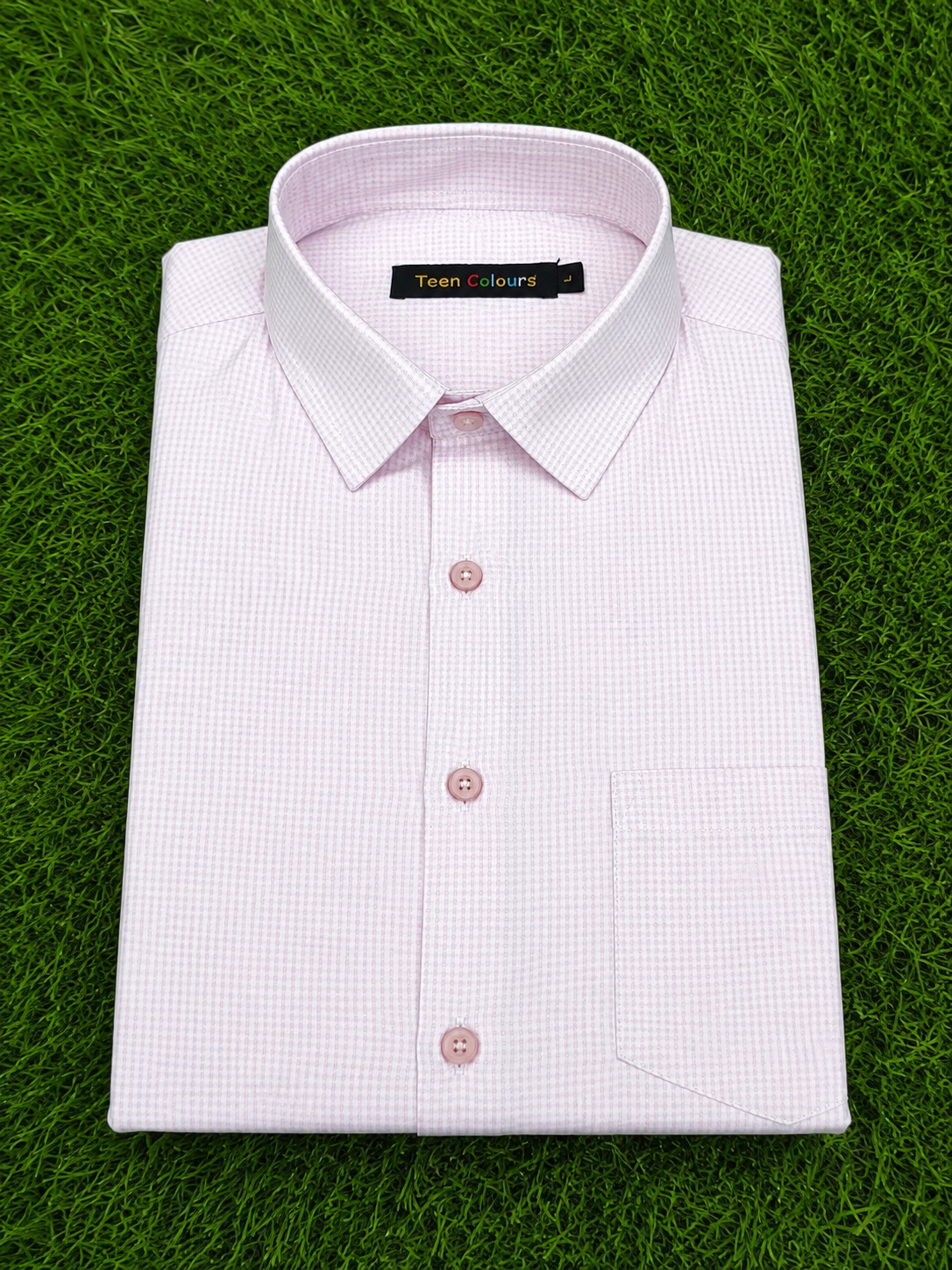 Teen Colours Men's Light Pink Small Checked Gija Cotton Casual Shirt Full Sleeve Regular Fit