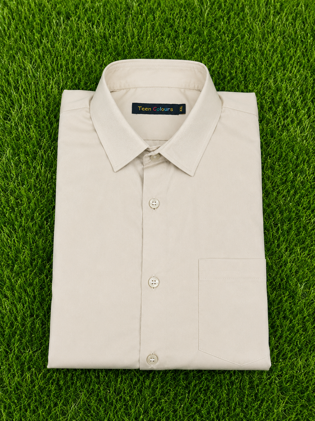 Teen Colours Men's Cream Plain Giza Cotton Casual Shirt Full Sleeve