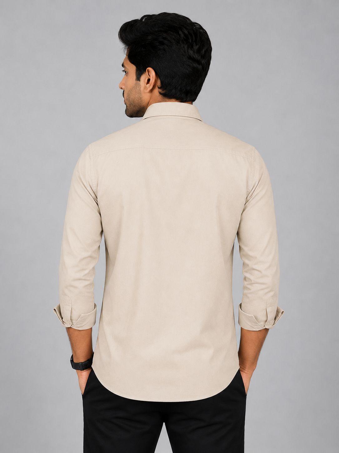Teen Colours Men's Cream Plain Giza Cotton Casual Shirt Full Sleeve