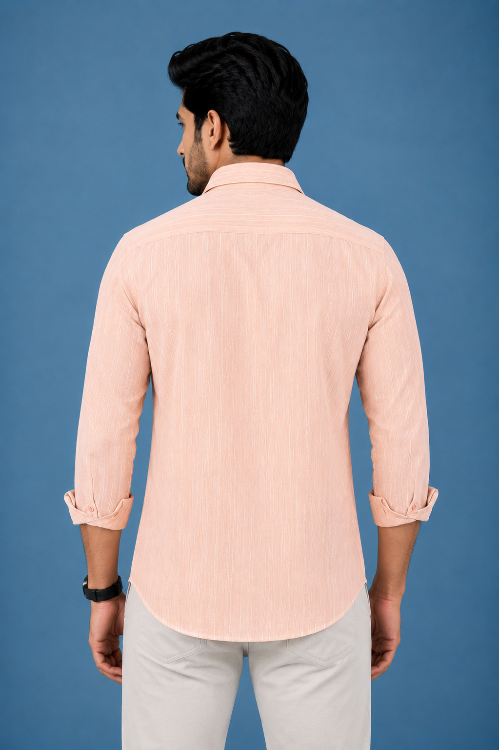 Teen Colours Men's Peach Plain Gija Cotton Casual Shirt Full Sleeve Regular Fit