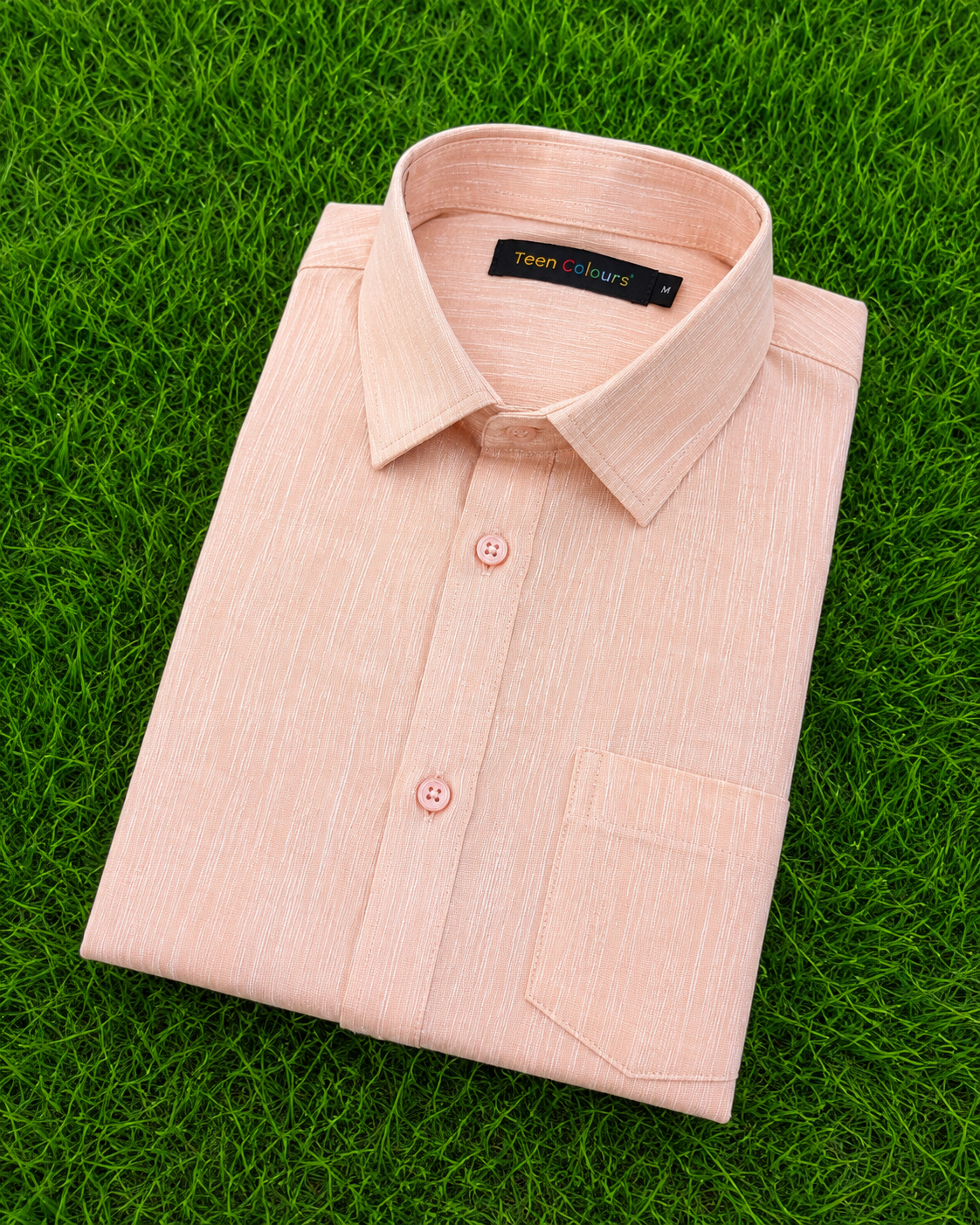 Teen Colours Men's Peach Plain Gija Cotton Casual Shirt Full Sleeve Regular Fit
